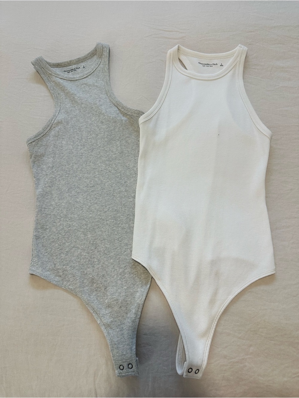 Abercrombie & Fitch Ribbed Tank Bodysuit in White and Gray